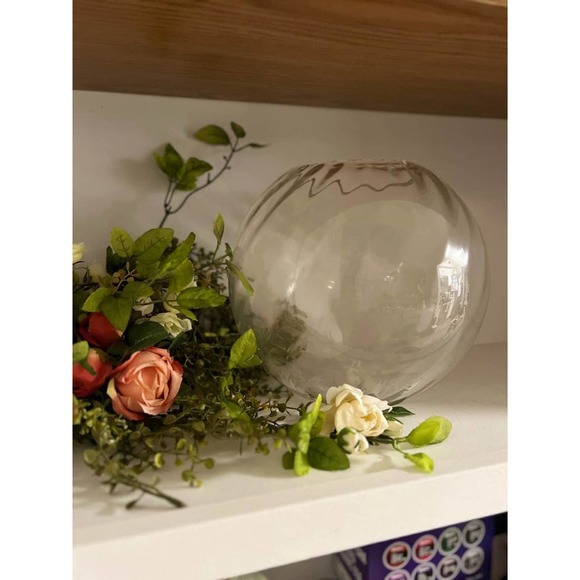 10” ribbed swirl glass bowl for floating flowers,bouquet,succulants or terrariam